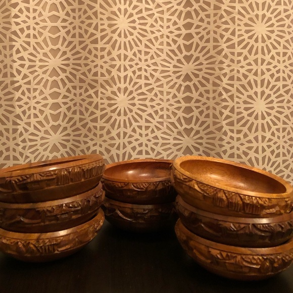 RARE Vintage Large Wooden Carved Salad Bowl Set - Picture 14 of 16